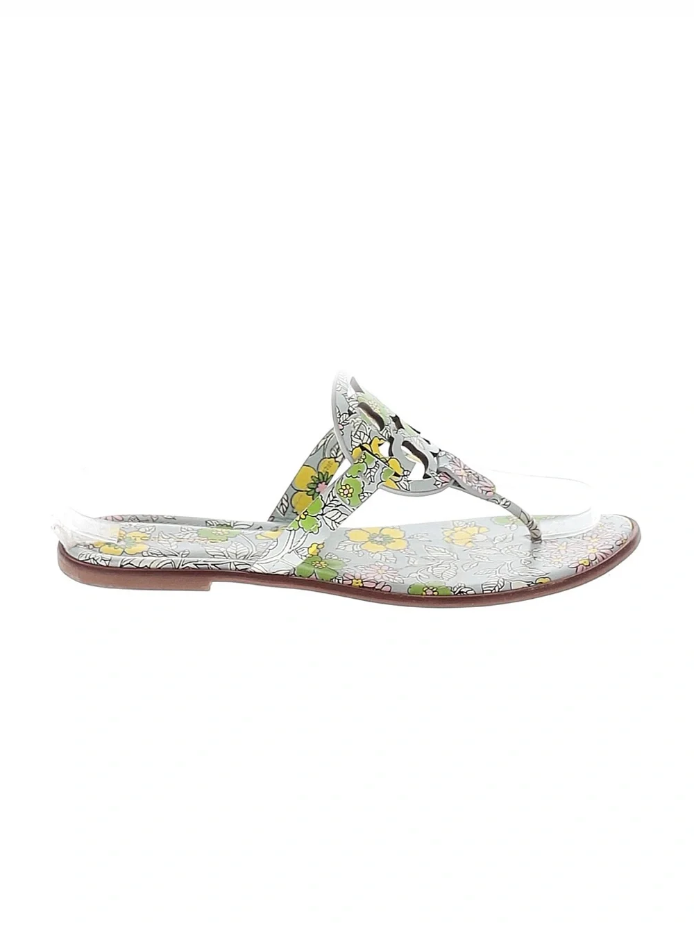 TORY BURCH Miller Floral Blue Green Yellow Wallpaper Leather Sandal Retro 70s 10
